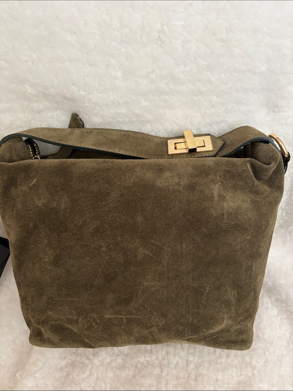 Olive Suede Crossbody Bag with Gold Hardware
